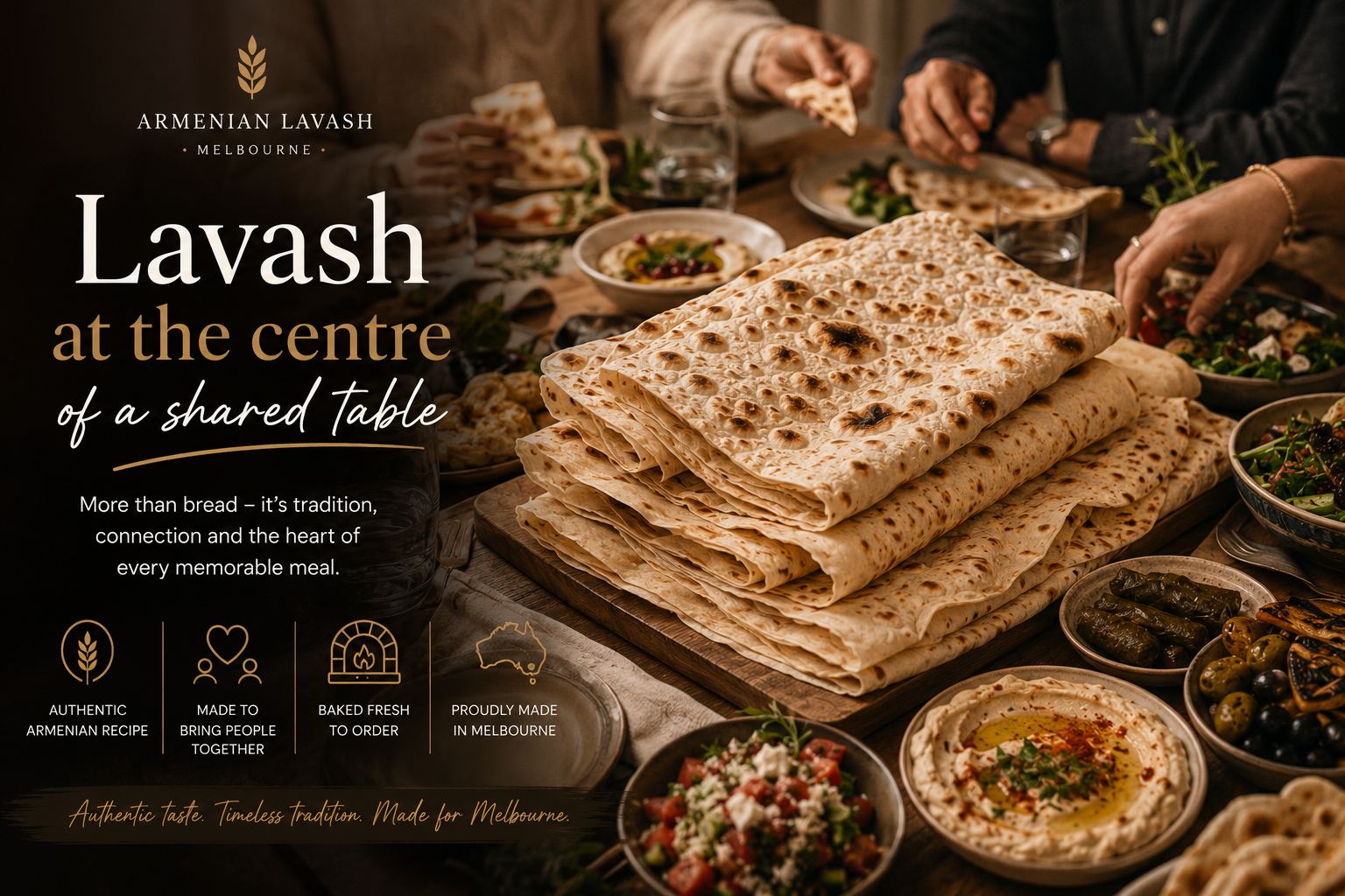 Lavash at the centre of a shared table